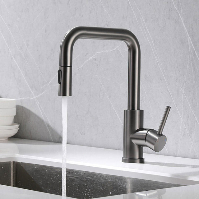 Grifo para fregadero de cocina, grifo de agua de acero inoxidable 304, grifo de cocina con caño flexible