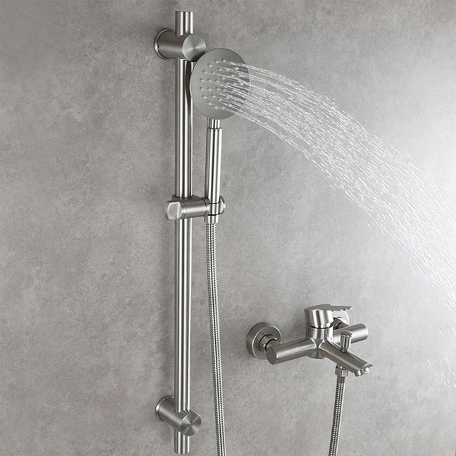 Grifo de ducha de baño montado en la pared de acero inoxidable combinado para bañera y ducha de baño con barra deslizante